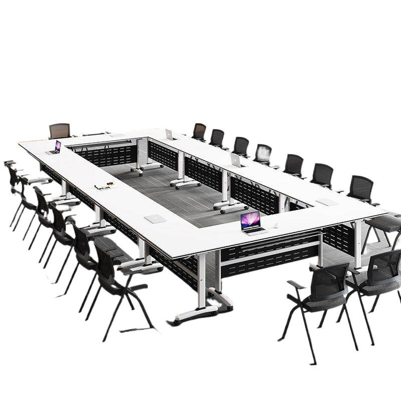 Training Table and Chair Combination Mobile Desk Strip Table Mechanism with Wheels Splicing Double Educational Desk Folding Conference Table