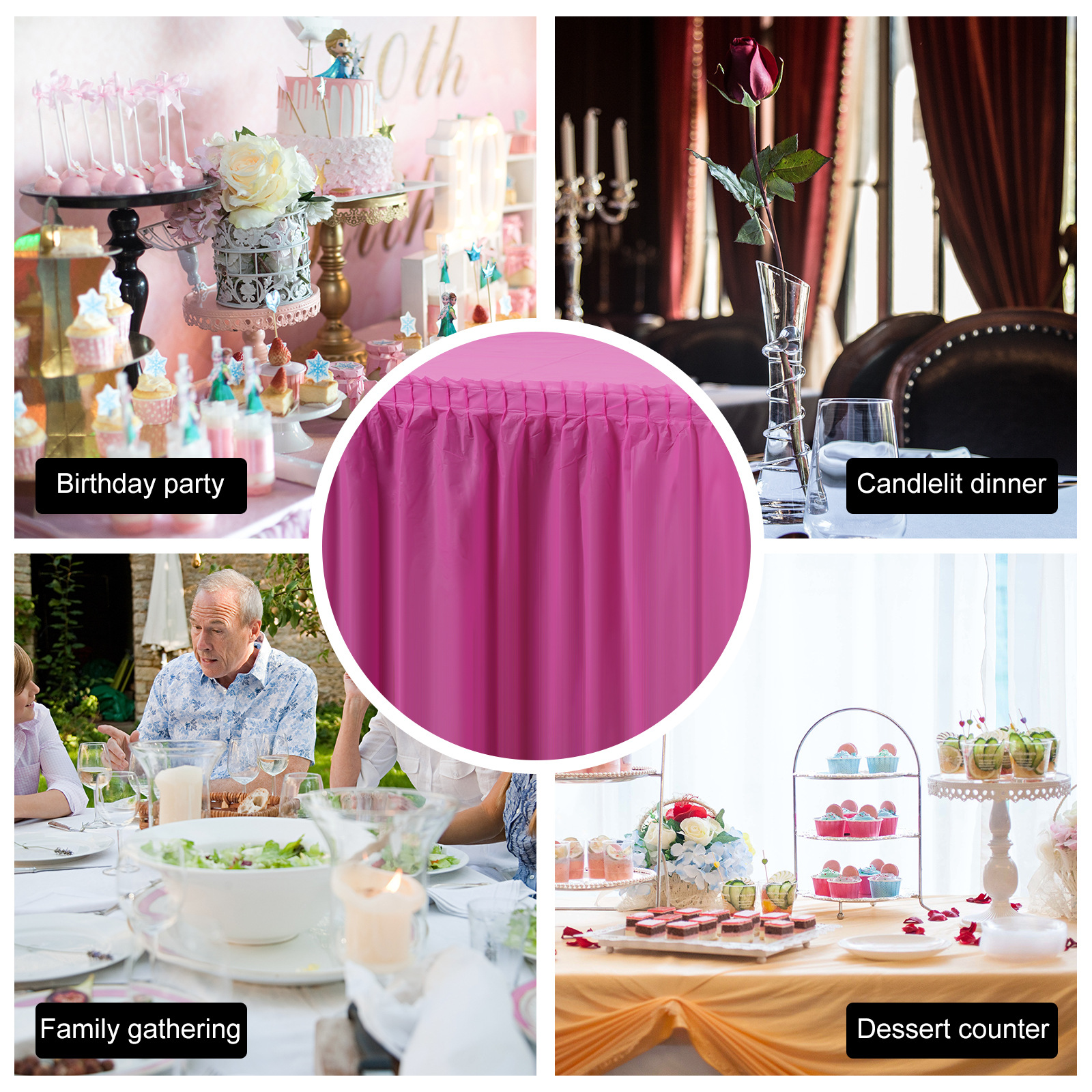 Amazon party Table Skirt Party wedding decoration table skirt PEVA waterproof oil-proof rectangular color table skirt suit