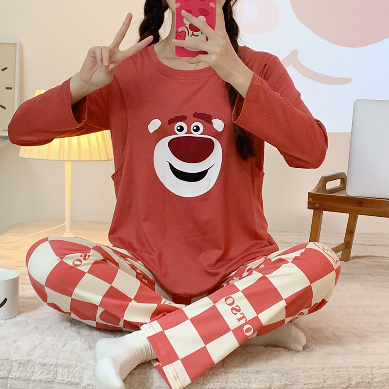 Lunar Maternity Feeding Clothes Thin Postpartum Nursing Pajamas Cartoon Spring and Autumn Imitation Cotton Maternity Spring and Summer Spring