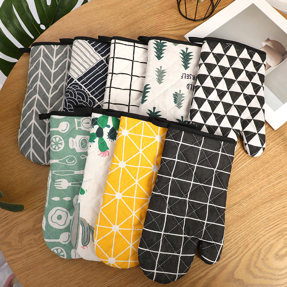 Перчатки для теплоизоляции с черной окантовкой, утолщенные, противоожоговые, для микроволновой печи и духовки