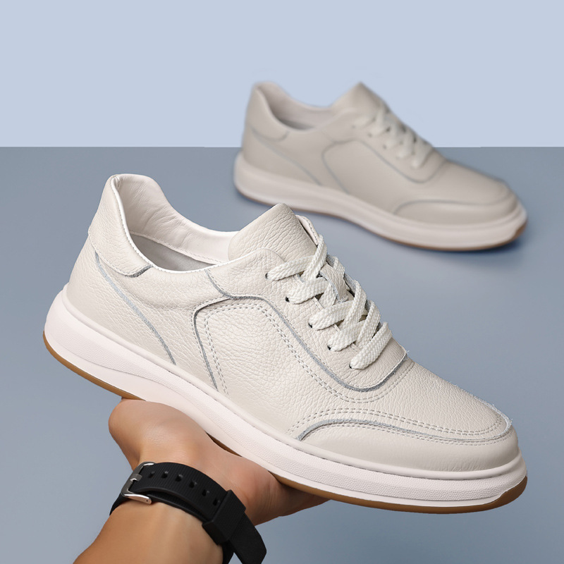 First-Layer Cowhide Spring New Men's Casual Shoes Genuine Leather Breathable Men's Leather Shoes White Shoes Sneakers Men's Shoes