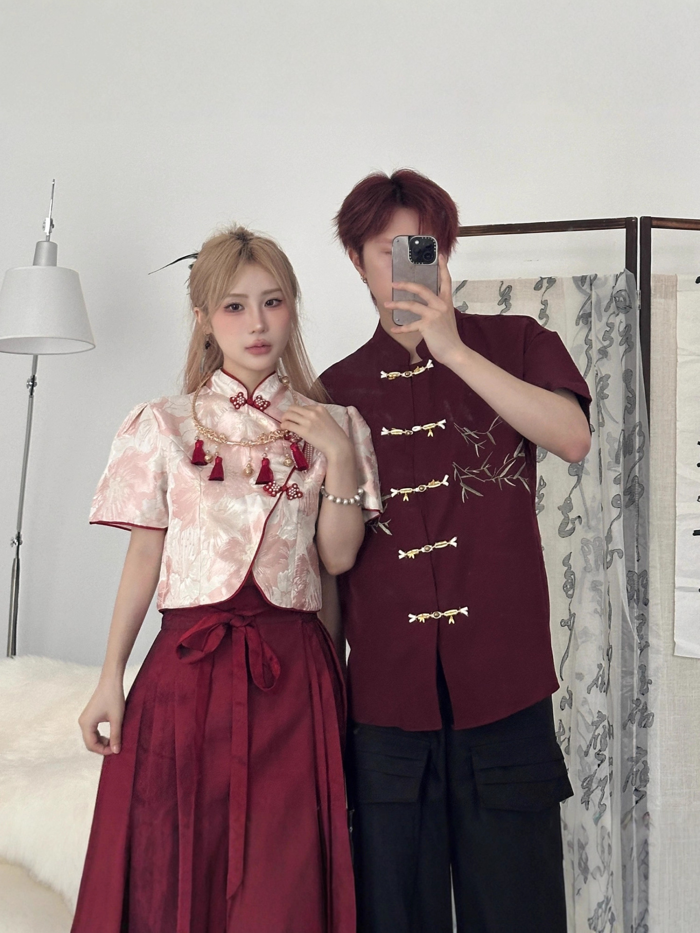 Chinese Tang Suit Men's Chinese Style Couple's Short Shirt High-End Retro Embroidered Han Dynasty Horse Face Skirt Loose Large Size