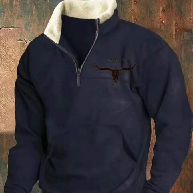 Amazon Spring and Autumn New Men's Long Sleeve Half Zipper Sweatshirt 3D Printing Casual Fashion European and American Fashion Jacket Outer