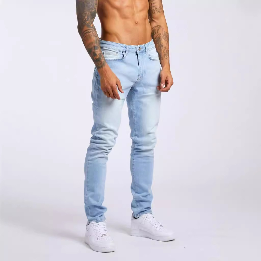 Temu European and American Style New Denim Men's Pants Cross-Border Ins Slim Fit High Stretch Denim Skinny Pants for Men