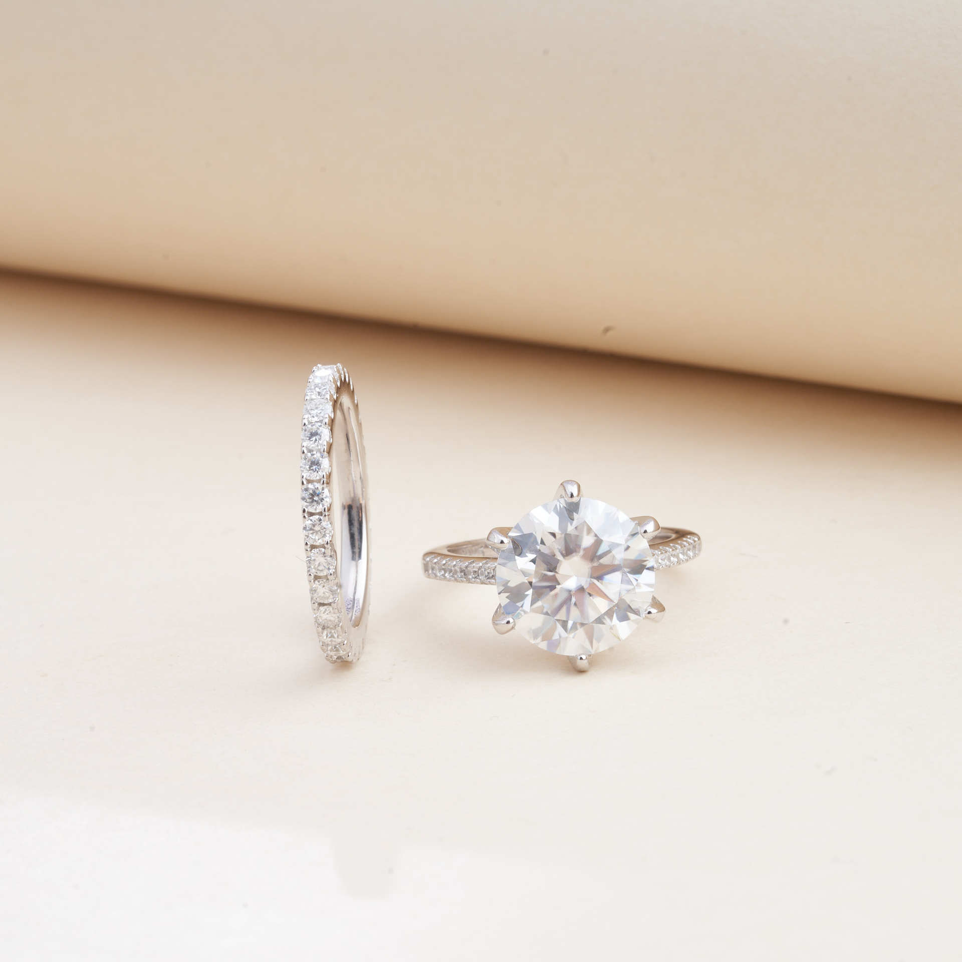 Cross-Border Exclusive 3Cts925 Silver Moissanite Ring with Certificate, Sparkling Fire-Colored Diamond, Cross-Border Hot Sale