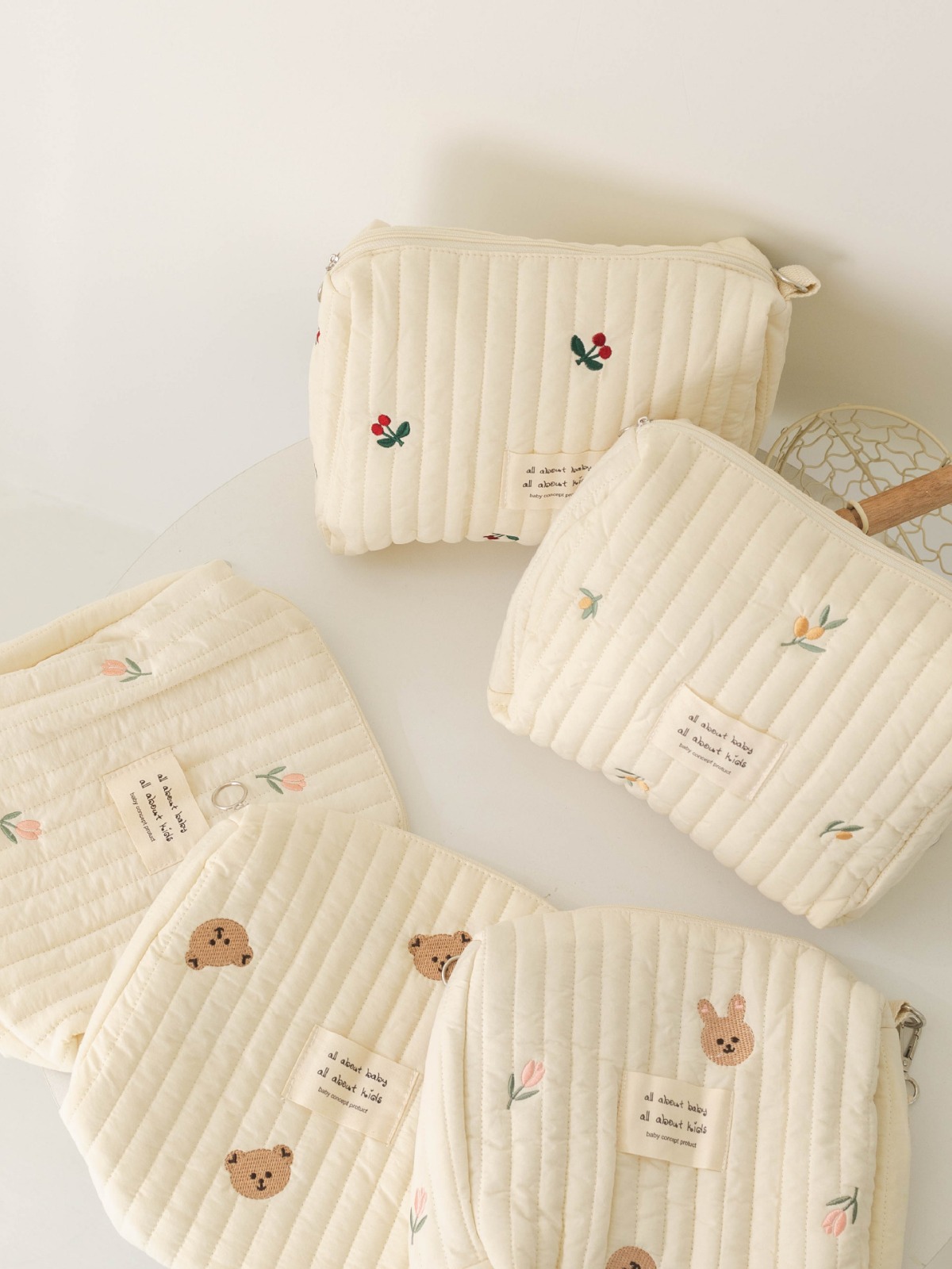 in stock South Korea ins2021 New Zipper Embroidery Yan Cotton Mummy Bag Baby Trolley Hanging Bag Diaper Bag