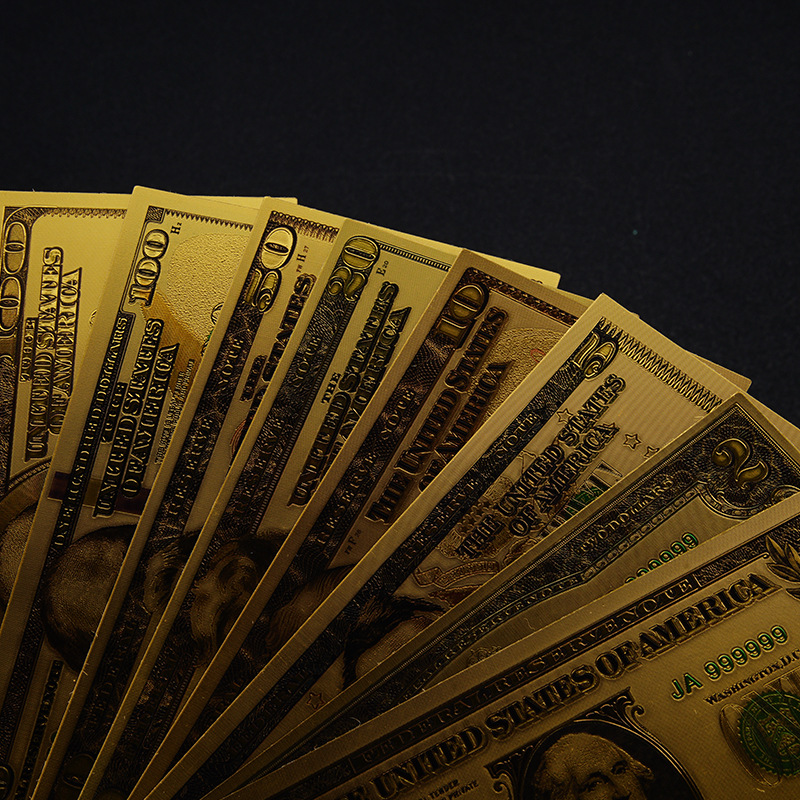 Dollar Pattern Commemorative Banknote Gold Foil Material Euro Commemorative Coin 8-Piece Set Color Gold Dollar Image Collection Coin Customization