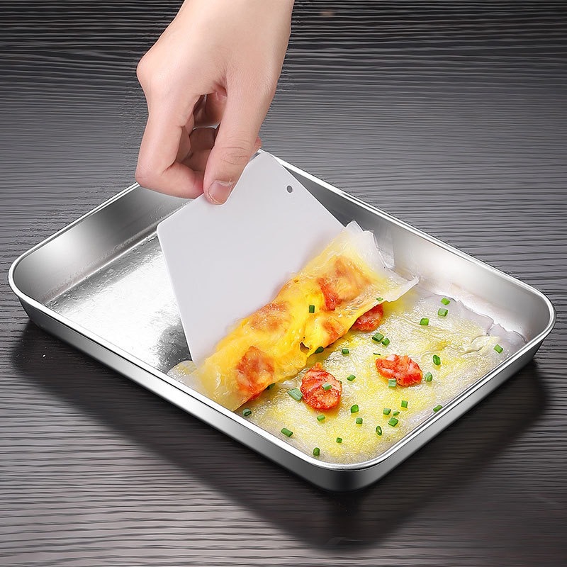 304 Cross-Border Stainless Steel Plate Rectangular Flat-Bottomed Barbecue Tray Dish Rice Roll Steaming Tray 304 Tableware Food Grade