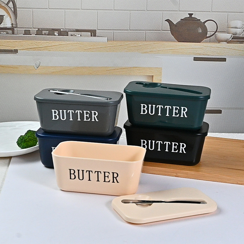 Butter Box with Knife Household Cheese Box Large Capacity Food Grade Pp Plastic Cheese Box Cross-Border Amazon Butter Dish