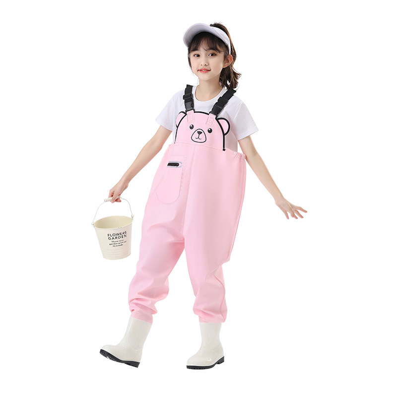 Children's water pants water-playing one-piece kindergarten waterproof clothes sea-catching rain pants boys and girls rain boots catch fish Beach