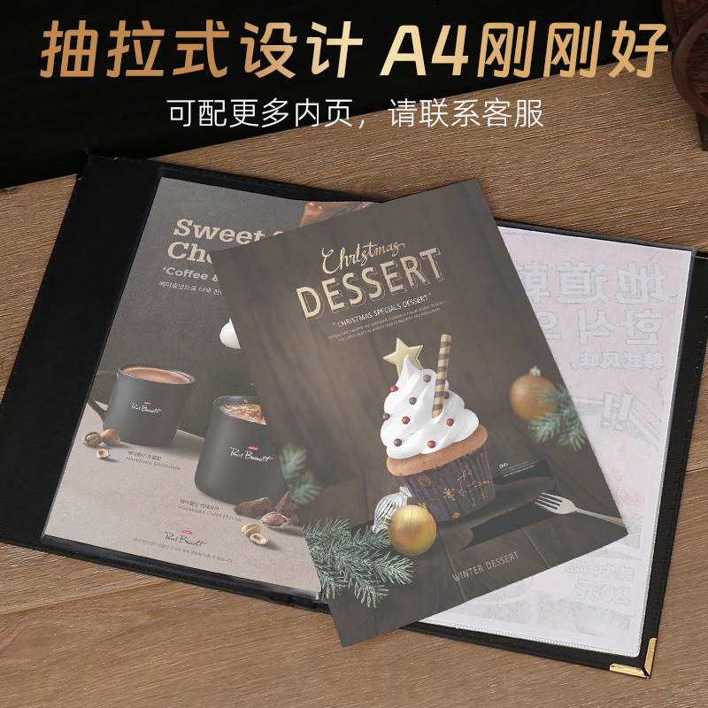 Leather Recipe Book Pvc Loose-Leaf Menu Western-Style Price List Hotel Restaurant Cashier Folder Dining Table Order Book Customization