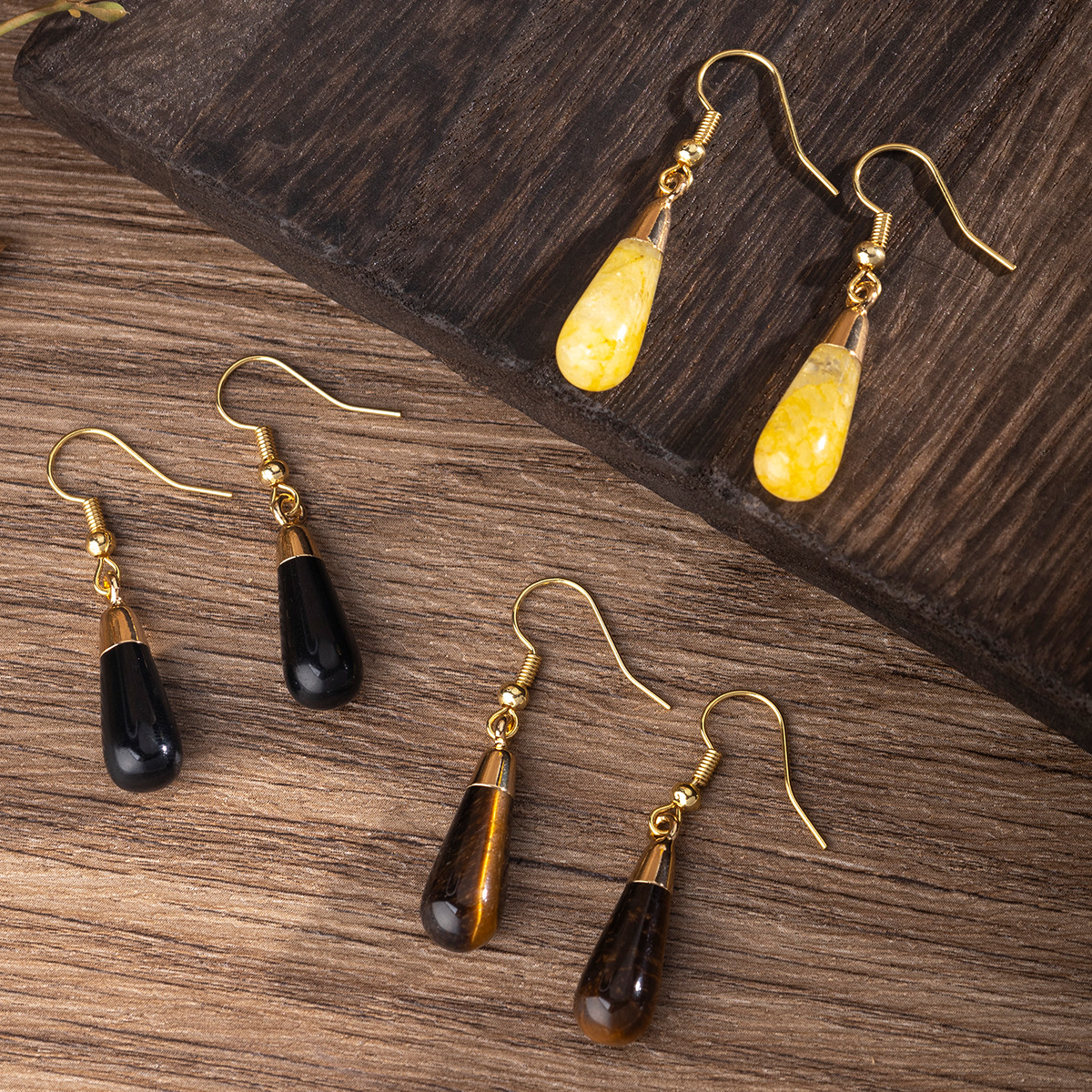 Zhuhang Jewelry Cross-Border Popular Natural Crystal Earrings Amethyst Lapis Lazuli High-End Earrings Wholesale