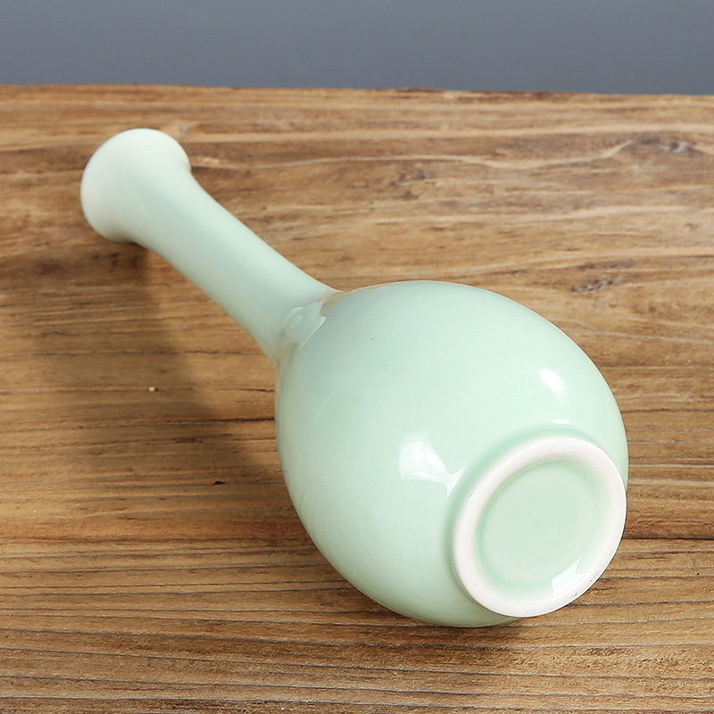 White Porcelain Jade Vase Flower Arrangement Long Neck Vase Thin Mouth Desktop Celadon Small Vase Guanyin Vase Ceramic Decoration Covered with Ancient Zen Style