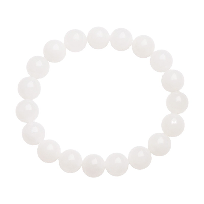 Jiuya Crystal Natural Hotan White Jade Round Bead Bracelet Hotan White Jade Old Bead Bracelet Factory Outlet