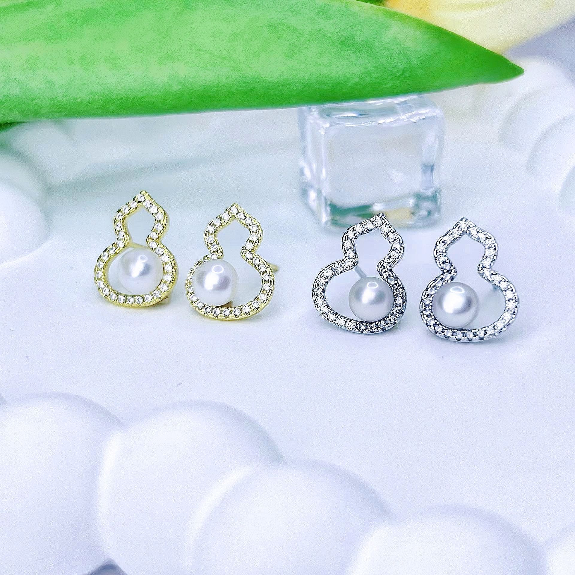 in stock Supply Good Luck Gourd 2024 New Natural Freshwater Pearl Ear Ring Pendant Simple All-match Daily Women