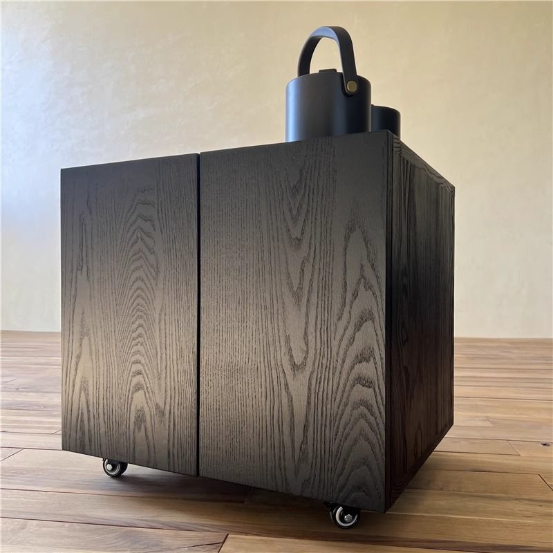 Solid Wood Tea Cabinet Wabi-Sabi Style Living Room Side Table Mobile Tea Table Small Household Solid Wood Coffee Table Kettle Integrated