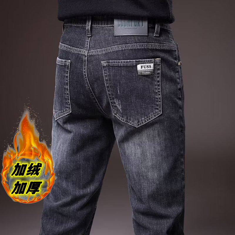экспортная мужская одежда осень и зима джинсы с флисовой подкладкой толстые прямые узкие стрейч брюки высококачественная ретро мода