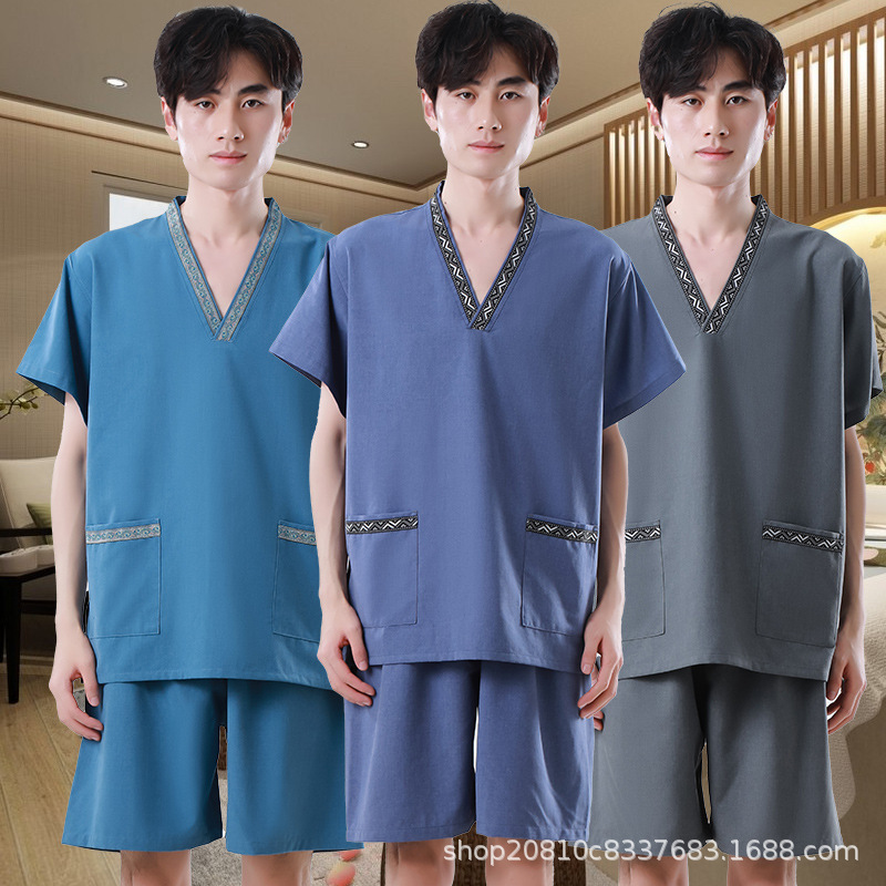 Non-crotch Side Slit Button Bath Pants Foot Bath Men's Hydraulic Shorts Bath Suit Massage Bath Bathroom Large Pants with Hidden Buckle