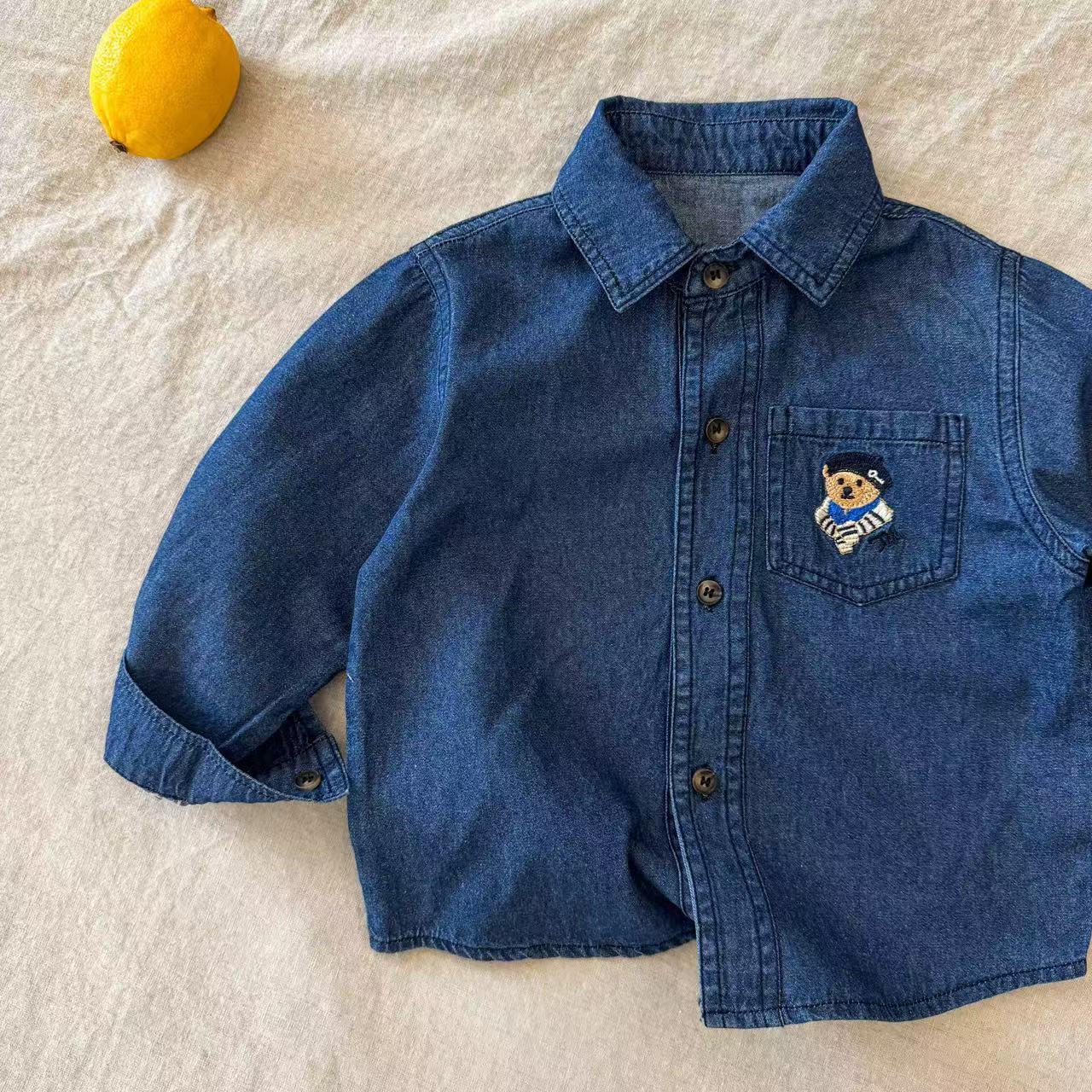 Детская джинсовая рубашка, новая осенняя коллекция 2025 года, корейский стиль, вышитый повседневный верх для мальчиков, модные и стильные топы