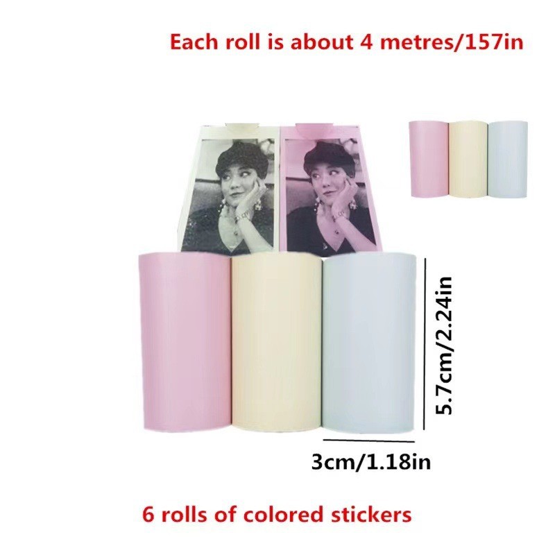 2025 New Mini Printer Package Accessories with Colorfulful Self-Adhesive Printing Paper 5 Rolls of Cartoon Stickers