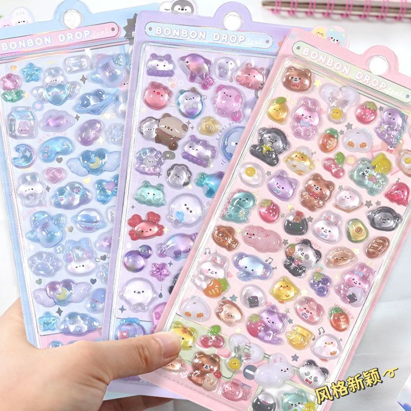 Cartoon three-dimensional floating fun stickers crystal diamond children's decorative stickers 3D stickers cute relief stickers for girls