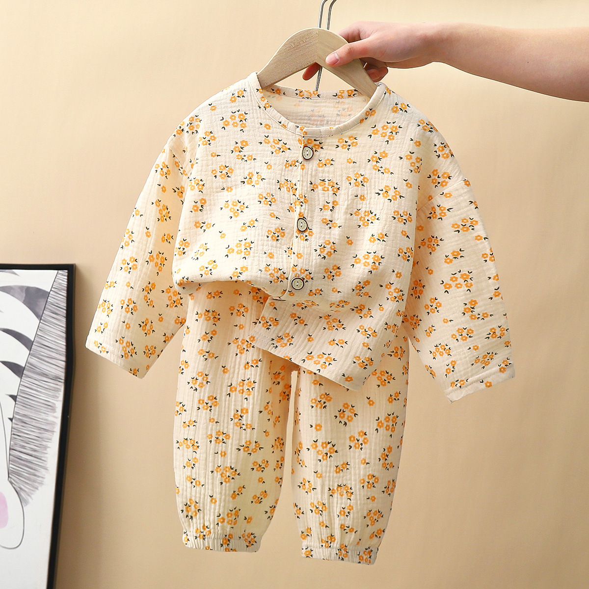 Spring Kidsren's Pajamas Set, Type a 100 Cotton Home Clothes, Double-Layer Baby Clothes, Pure Cotton Type a Set