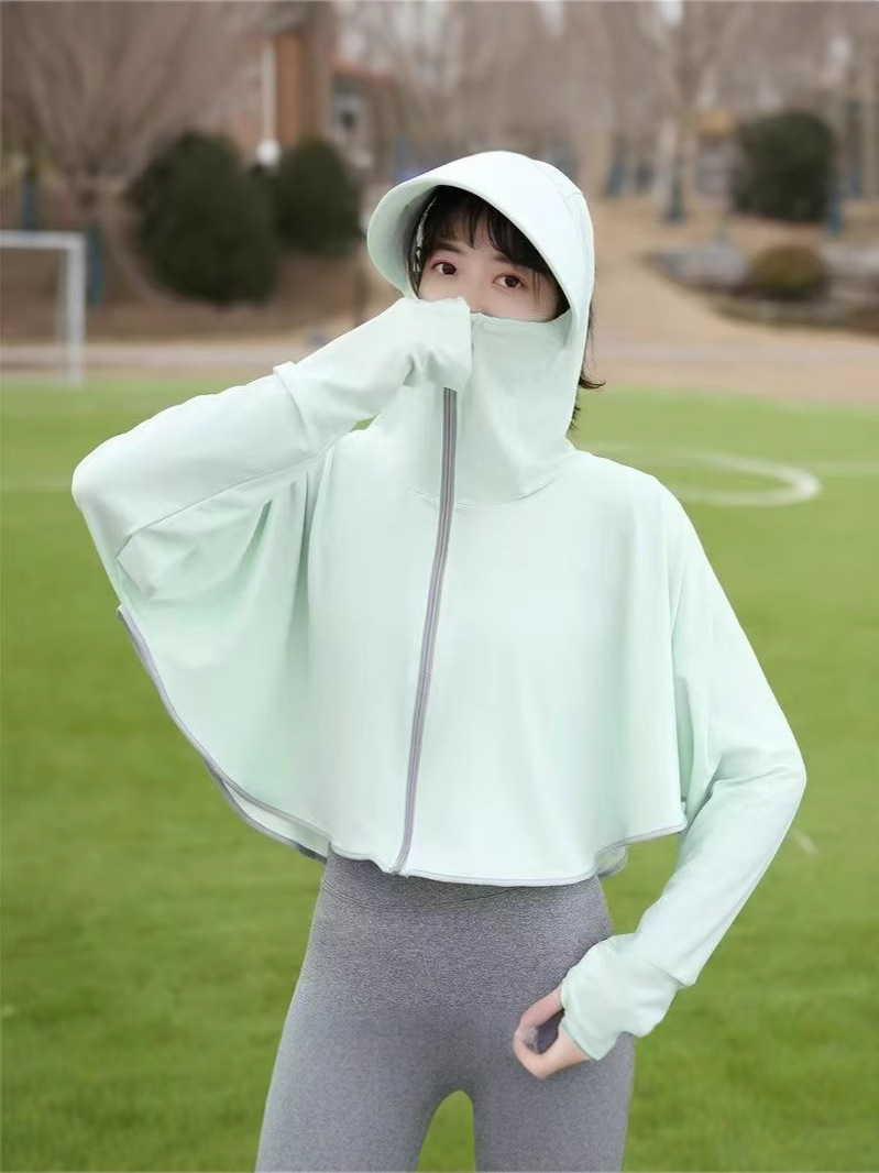 Long Big Brim Ice Silk Sun Protection Clothing Women's Summer Anti-ultraviolet Ultra-thin Sun Protection Shirt Long-sleeved Short Outdoor Sunshade