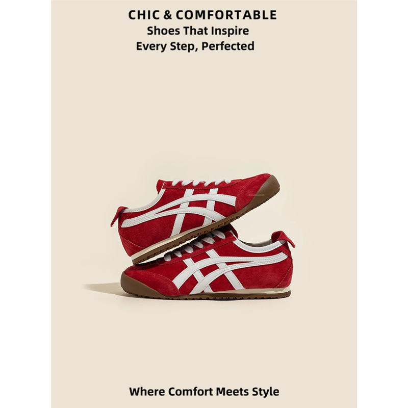 Genuine Leather Retro Red Ned Training Shoes for Women 2025 Spring and Summer New Flats Sports Forrest Gump Casual Shoes