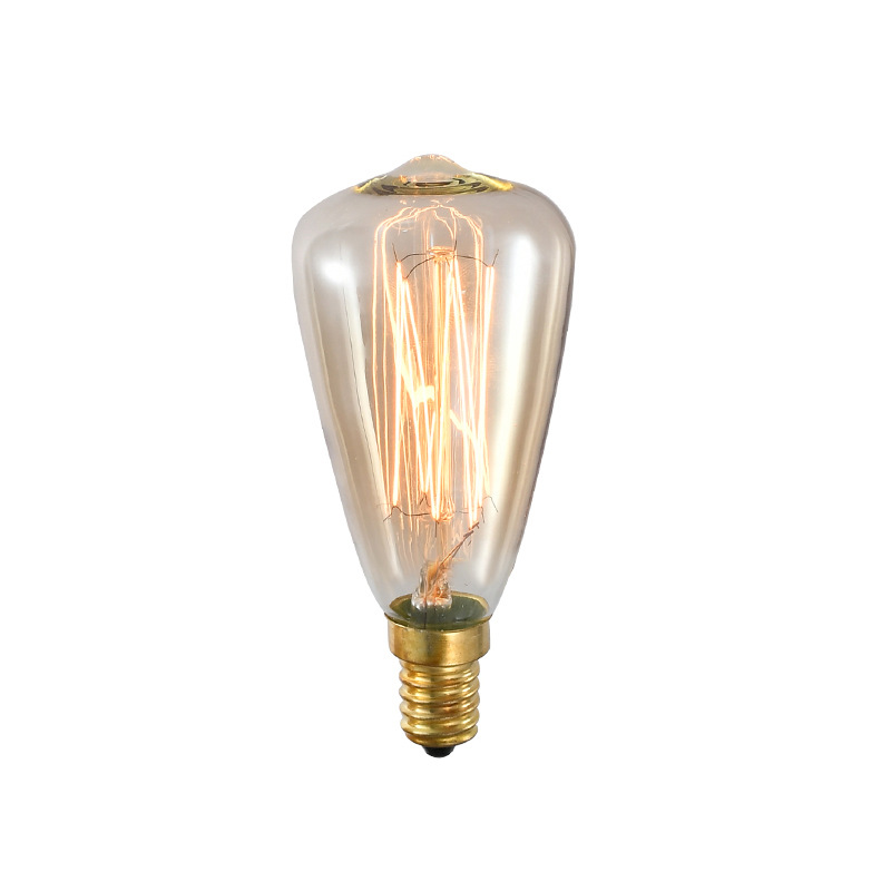 [St48 Nipple-Straight Silk] Edison Retro Bulb E14/E12/E27 Screw Fireworks Dimmable Bulb