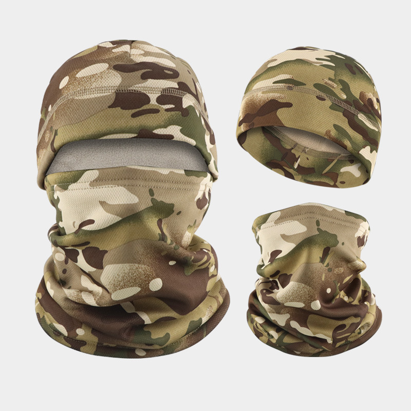 костюм камуфляжный плюс бархатная шапка холодозащитный шарф зимний теплый утолщенные наушники для улицы тактическое головное убранство маска для катания
