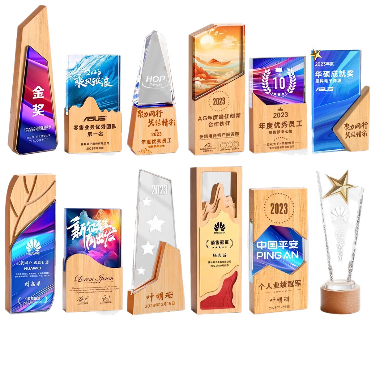 New Crystal Trophy Medal Gold Man Resin Trophy Custom Metal Basketball Football Creative Wooden License Plate