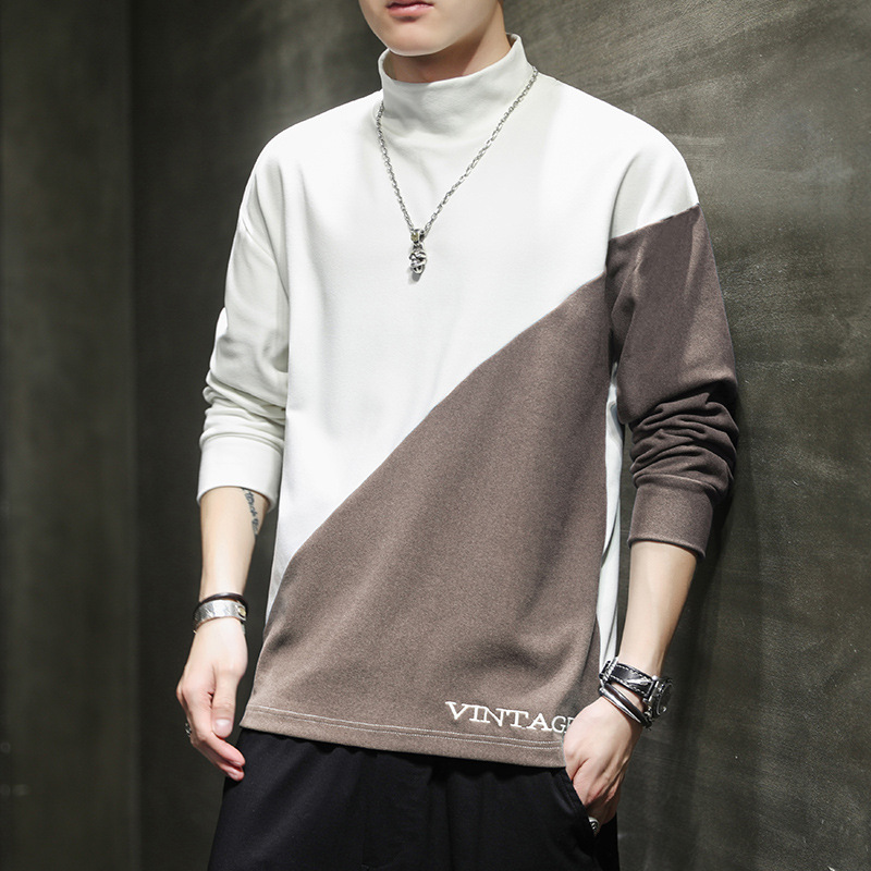 Long-sleeved T-shirt Men's Autumn New Handsome Base Shirt Top Trendy Brand Fashion Half-high Collar Autumn Clothes Men's Sweater