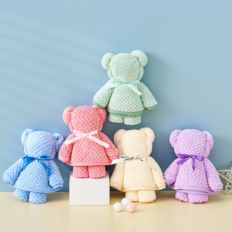 Pineapple Plaid Coral Velvet Bear Towel Souvenir Small Gift Gift Towel Bear Handy Gift Absorbent Towel Doll