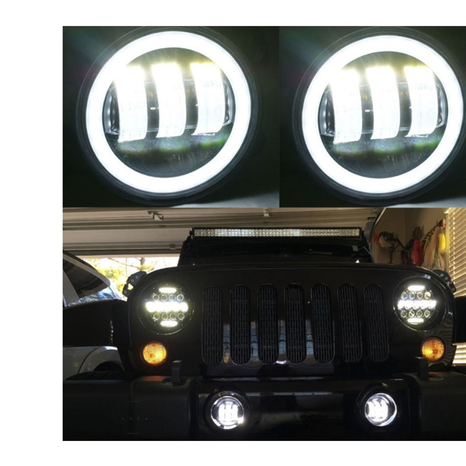 Cross-Border 4inch Wrangler Fog Lights Suitable for White and Yellow Halo Angel Eyes Off-Road Vehicle Front Bumper Modification Led Car Fog Lights