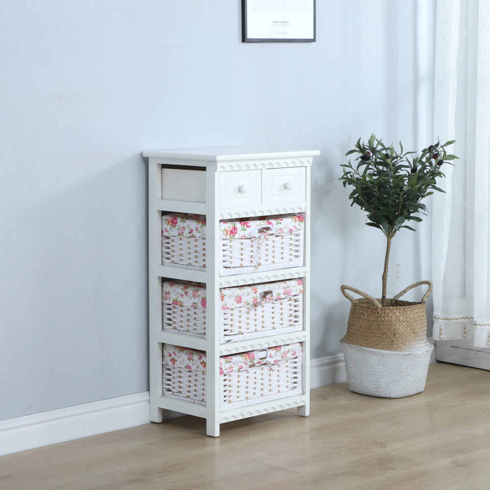 American Vintage Pastoral Wooden Storage Cabinet Fabric Rattan Bedside Table Bucket Cabinet Toy Socks Sundries Storage Cabinet