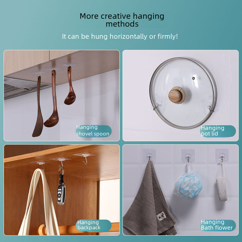 Transparent hook non-perforated sticky hook stall wholesale strong seamless hook plastic Creative Bathroom Kitchen hook