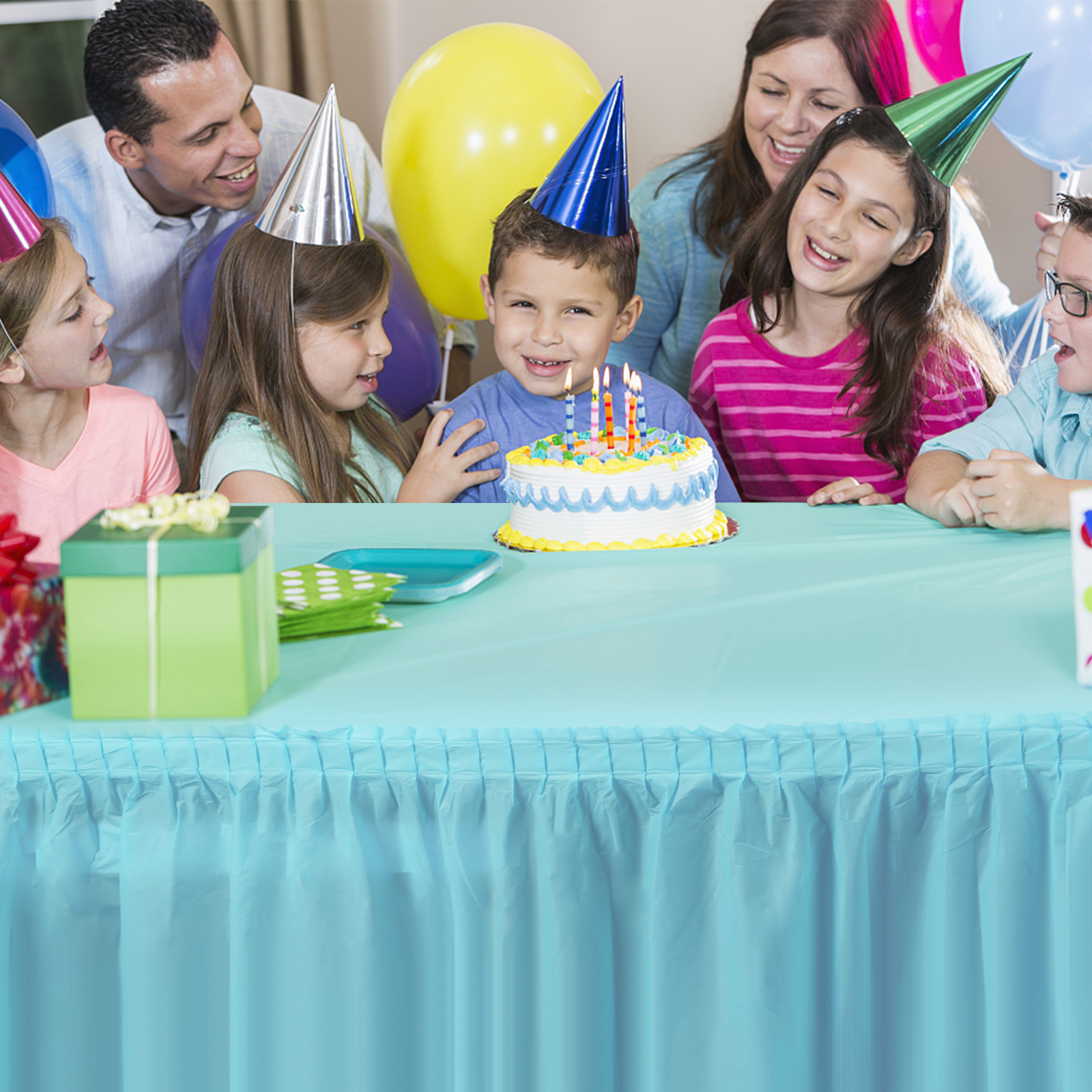 Amazon party Table Skirt Party wedding decoration table skirt PEVA waterproof oil-proof rectangular color table skirt suit