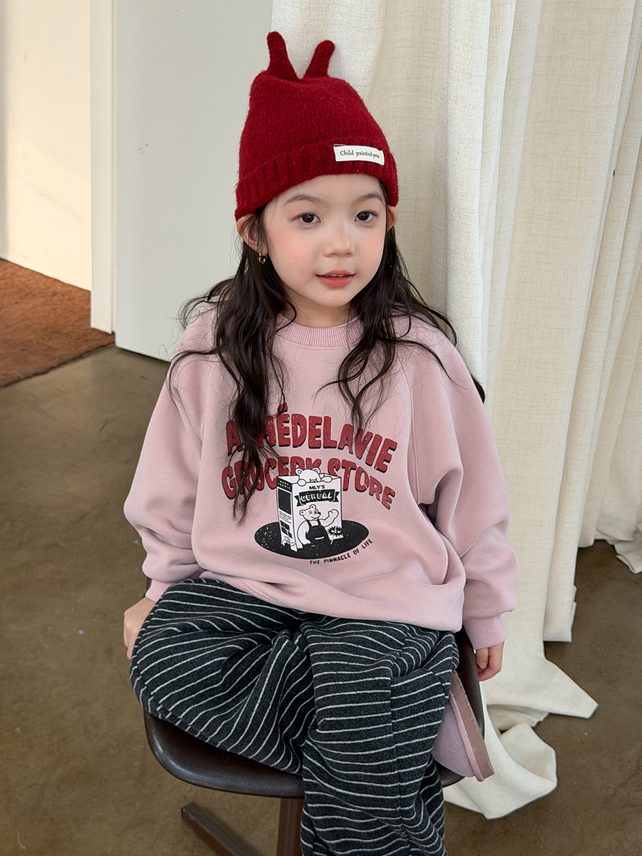 [Fleece-Lined] Elmo Beibei Korean-Style Casual School Pullover Sweatshirt for Boys and Girls, Warm Cartoon Sweatshirt