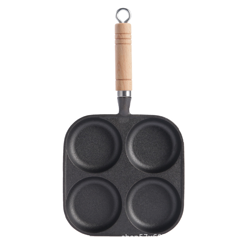 Cast Iron Four-Hole Frying Pan Egg Burger Mold Uncoated Non-Stick Pan Breakfast Fried Vegetable Cake Small Iron Pan Egg Dumpling Pan