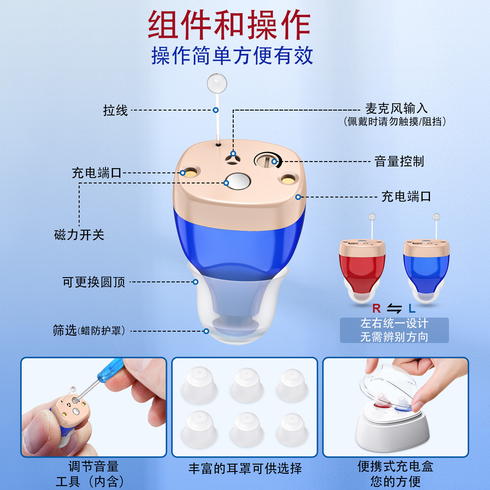 Hearing Aid Mini Rechargeable Ultra-Small In-Ear Sound Amplifier Noise Reduction Sound Collection Equipment Cross-Border Wholesale