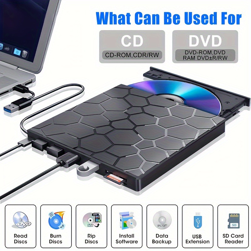 Multifunctional Optical Drive External Optical Drive Stone Pattern Optical Drive USB Optical Drive Ultra-Thin Dvd Optical Drive Burner Multi-Function Engraving