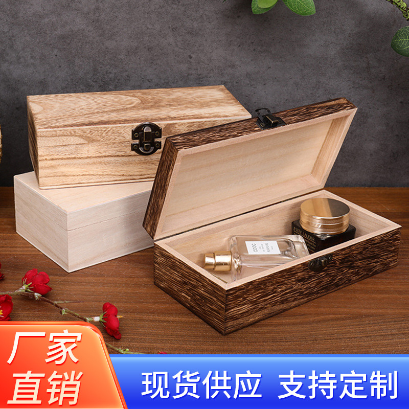в наличии Простой деревянный ящик из тунгового дерева прямоугольной формы с крышкой Деревянный ящик для хранения Винтажная упаковка для подарков