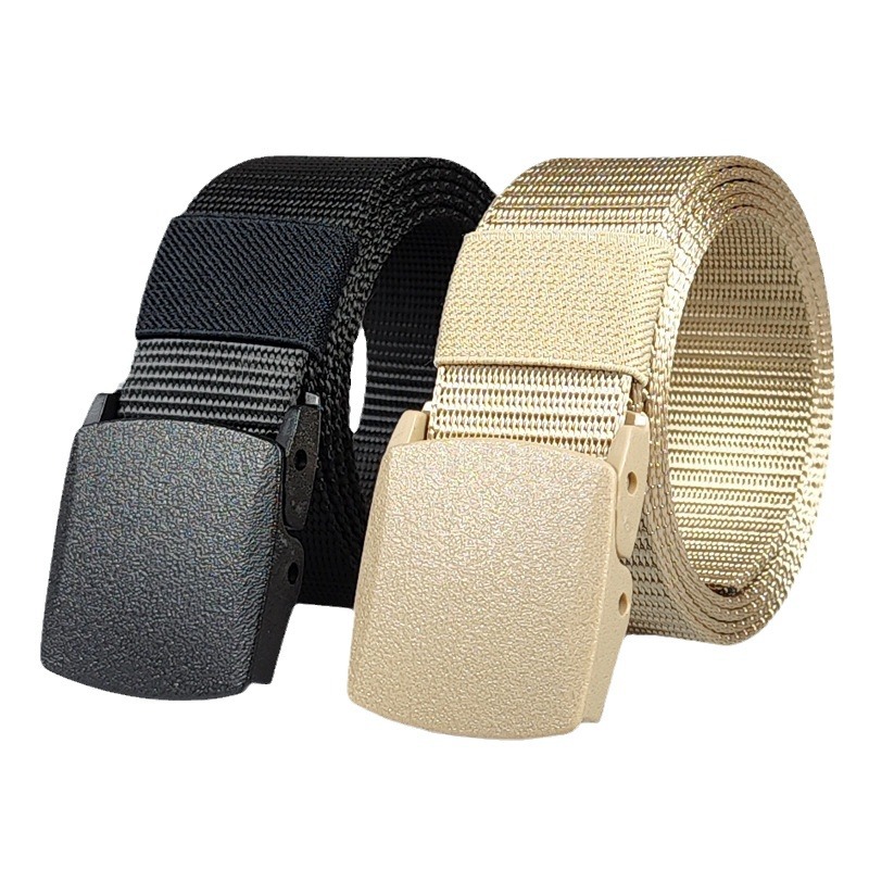 in stock Quick Hair Non-metal Nylon Belt Men Smooth Buckle Tactical Belt Student Military Training Outdoor Canvas Belt