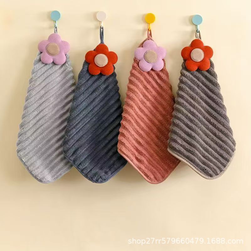 Hand Towel Hanging Hand Towel Kitchen Absorbent Coral Velvet Small Square Towel Household Quick-Drying Bathroom Hand Washing Free Shipping