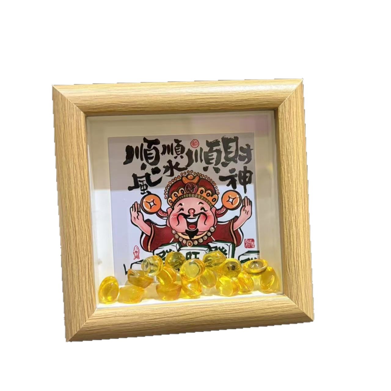 Calligraphy and Painting Small Ornaments, Internet Celebrity Decorative Paintings, God of Wealth Photo Frames, Wealth-Attracting Ingot Desktop Photo Frames, Chinese Style, New Chinese Style