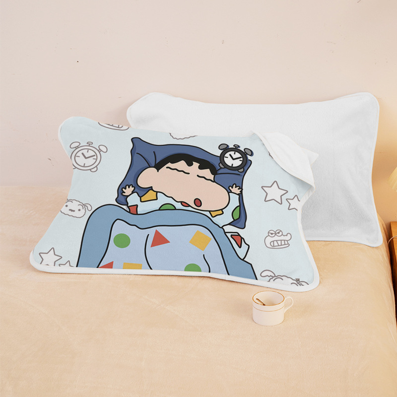 Crayon Small New Baby Skin Fleece Pillow Towel Caraton Pillow Hijab Thick Double-sided Fleece Pillow Towel Children's fleece-lined Pillow Hijab Cover