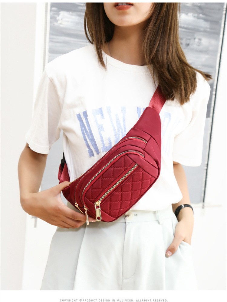 Waist Bag Wholesale Printing LOGO Simple All-match Rhombic Embroidery Line Women's Waist Bag Large Capacity Chest Bag Crossbody Women's Mobile Phone Bag