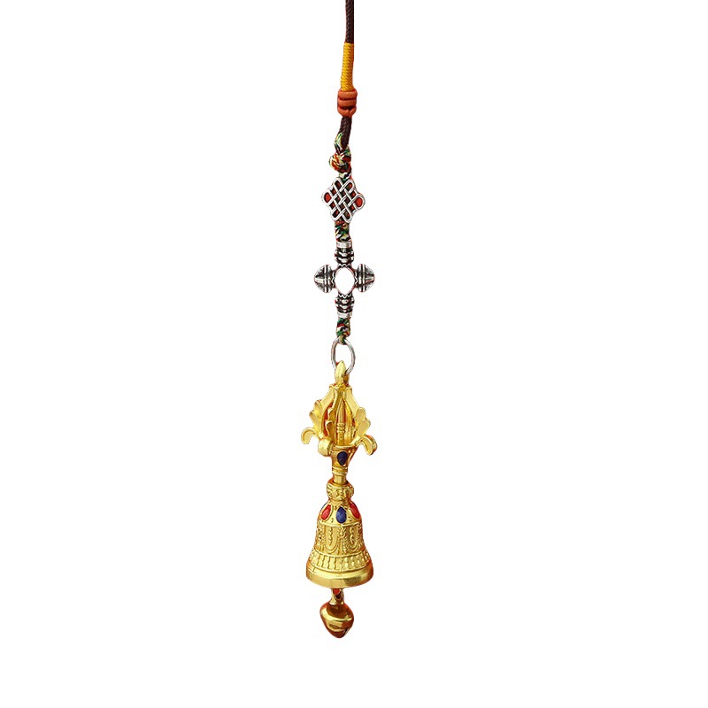New Xizang-Style Alloy Two-Tone Vajra Bell and Vajra Rope Pendant with Six-Syllable Mantra, Dual-Use Creative Ornament for Car and Bag