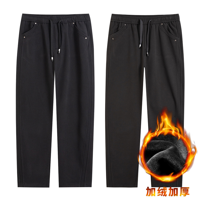 Брюки больших размеров зимние с флисовой подкладкой утолщенные американские серые спортивные брюки свободного кроя для мужчин