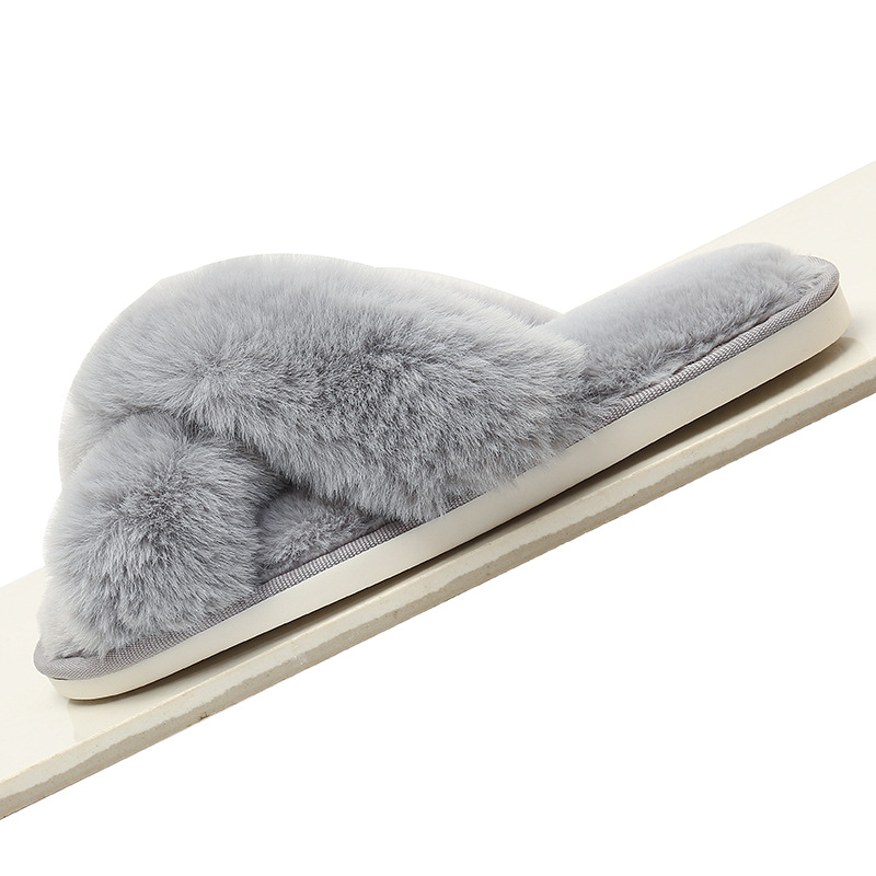 Amazon Slippers Winter Plush Cross-Strap Cotton Indoor Warm Plus Large Fur Slippers Women's High and Low Imitation Rabbit Fur